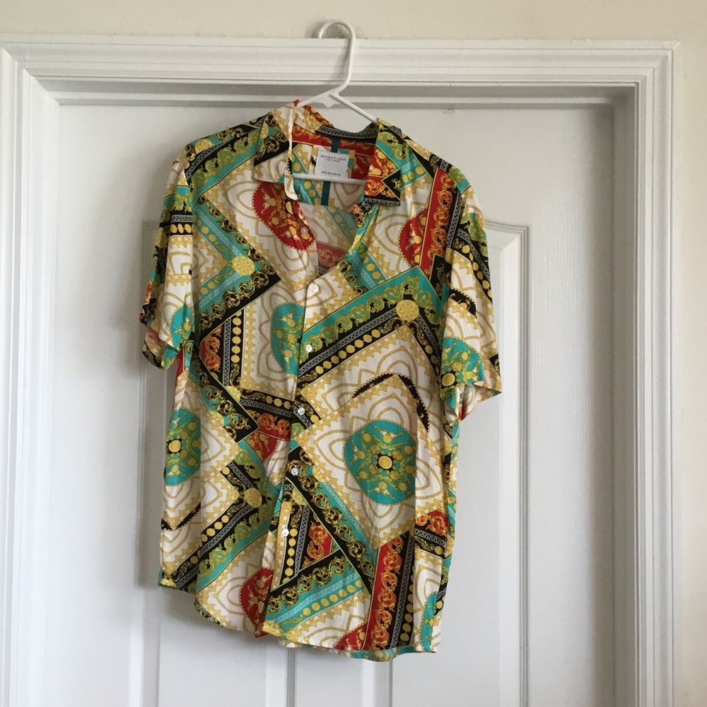 Denim & Flower Vibrant Patterned Men's Shirt Size M
